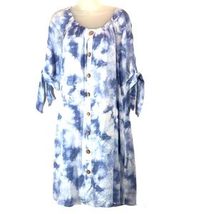 Mlle Gabrielle tiedye gauze blue and white woman’s peasant dress Size XL